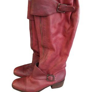 Burgundy leather mid calf boots. Size 7